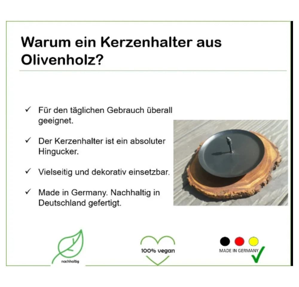 Olivenholz-erleben Kerzenhalter RUSTICO, Kerzenständer aus Olivenholz mit Metallteller - Bild 4
