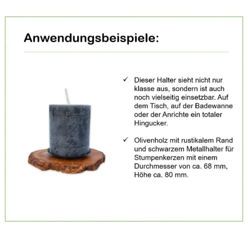 Olivenholz-erleben Kerzenhalter RUSTICO, Kerzenständer aus Olivenholz mit Metallteller - Bild 5