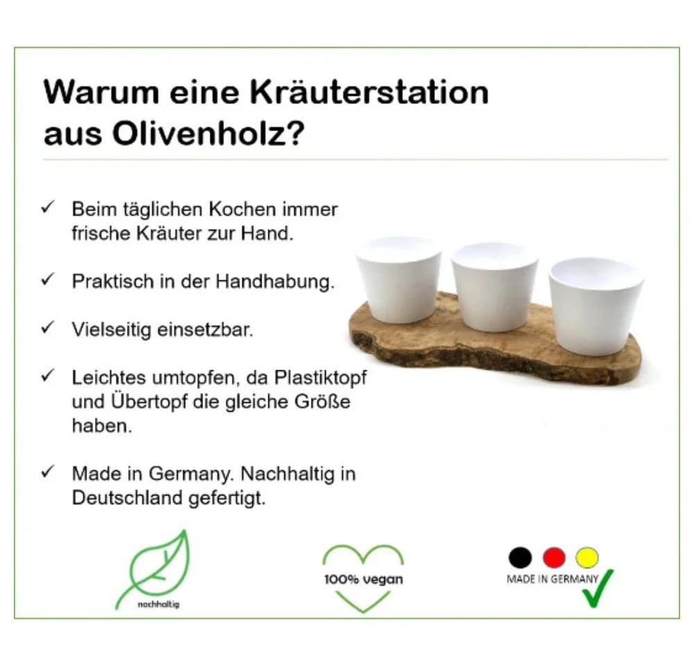 Olivenholz-erleben Kräuterstation 3er Set mit Keramikübertöpfen & Schere - Bild 5