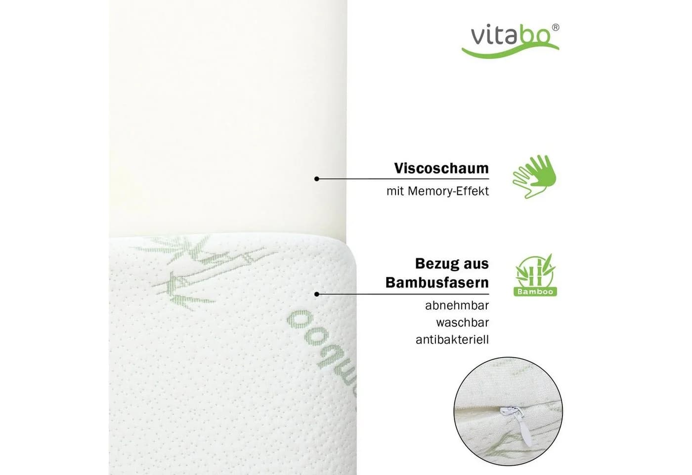 Vitabo Nackenkissen Ergonomisches Kissen Seitenschläfer Bambus-Bezug 60x40 - Bild 3