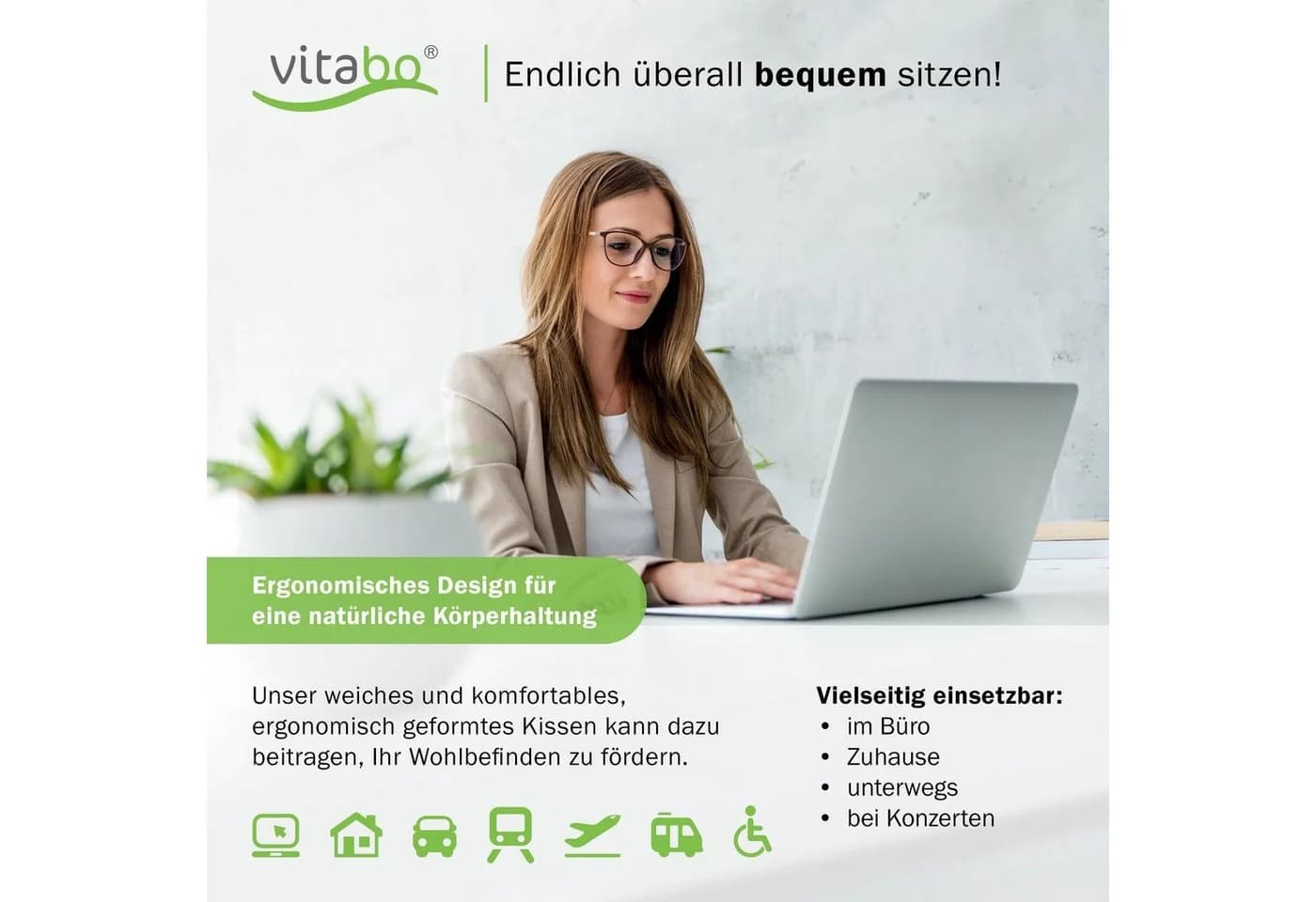 Vitabo Sitzkissen O-Form Steißbein-Mulde Weicher Bezug