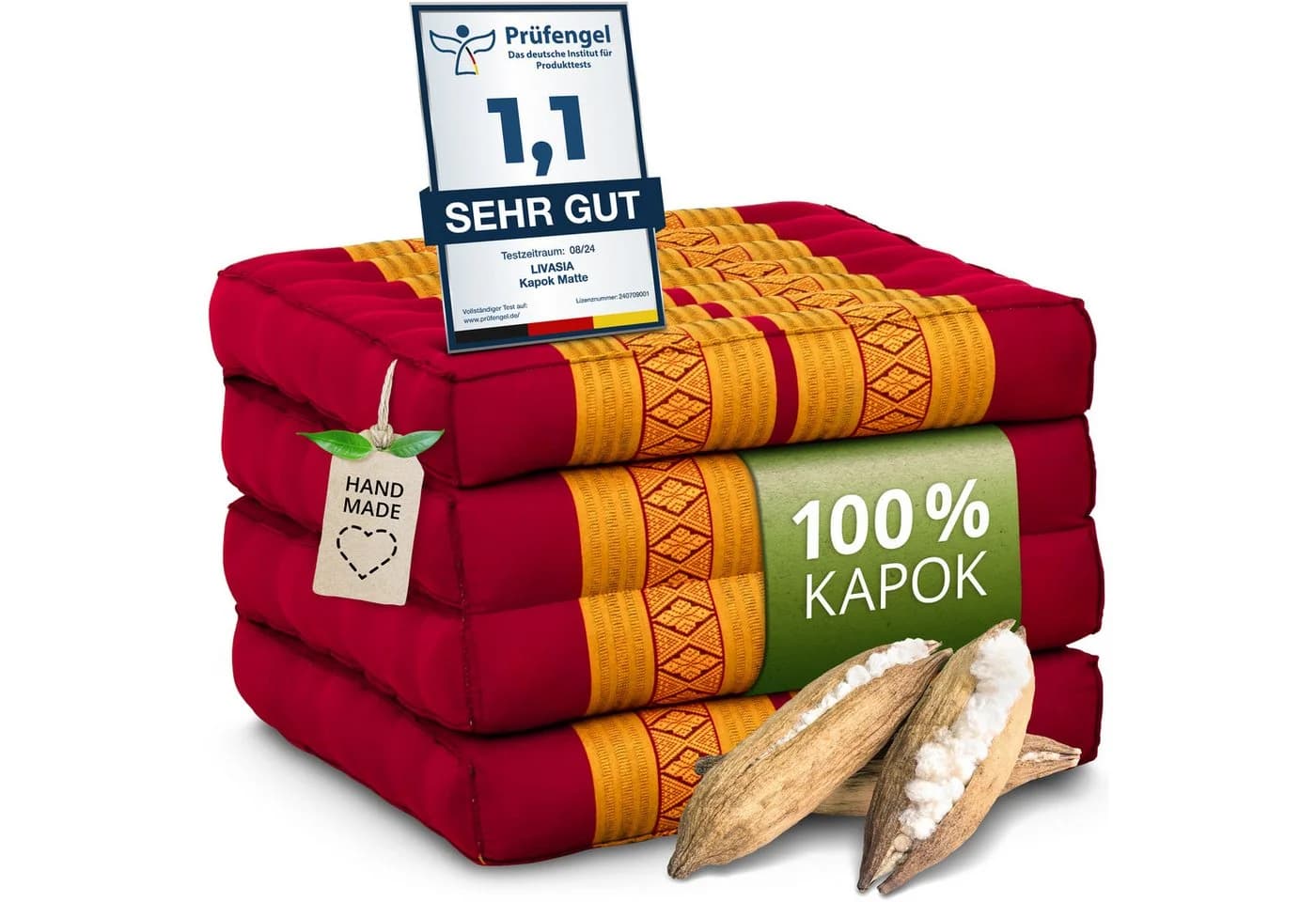 livasia Klappmatratze 50 cm Kapok Faltmatratze Rot/Gelb - Bild 2