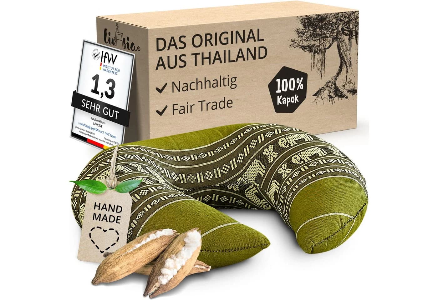 livasia Nackenhörnchen Reisekissen Kapok vegan handgefertigt - Bild 2