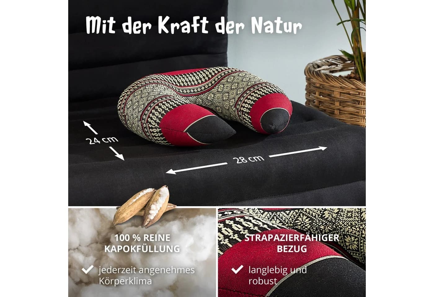 livasia Nackenhörnchen Reisekissen Kapok Rot/Schwarz - Bild 4