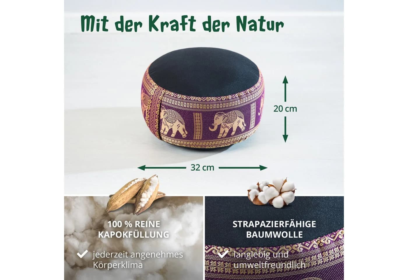 livasia Meditationskissen Zafukissen Deluxe Lila/Schwarz Kapok - Bild 4