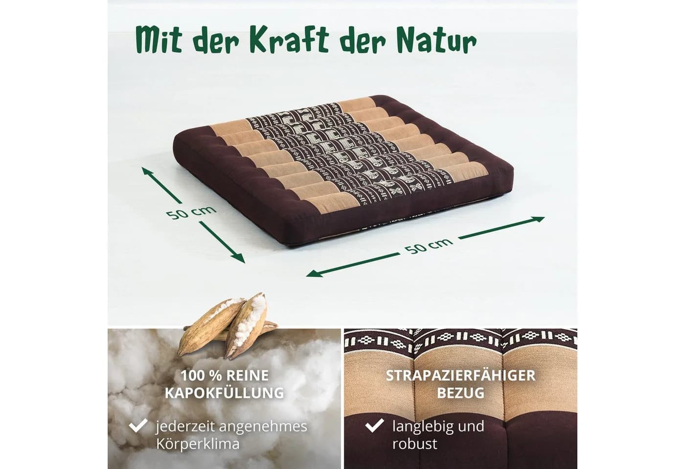 livasia Sitzkissen 50x50 cm Braun Kapok Füllung Handgefertigt - Bild 4