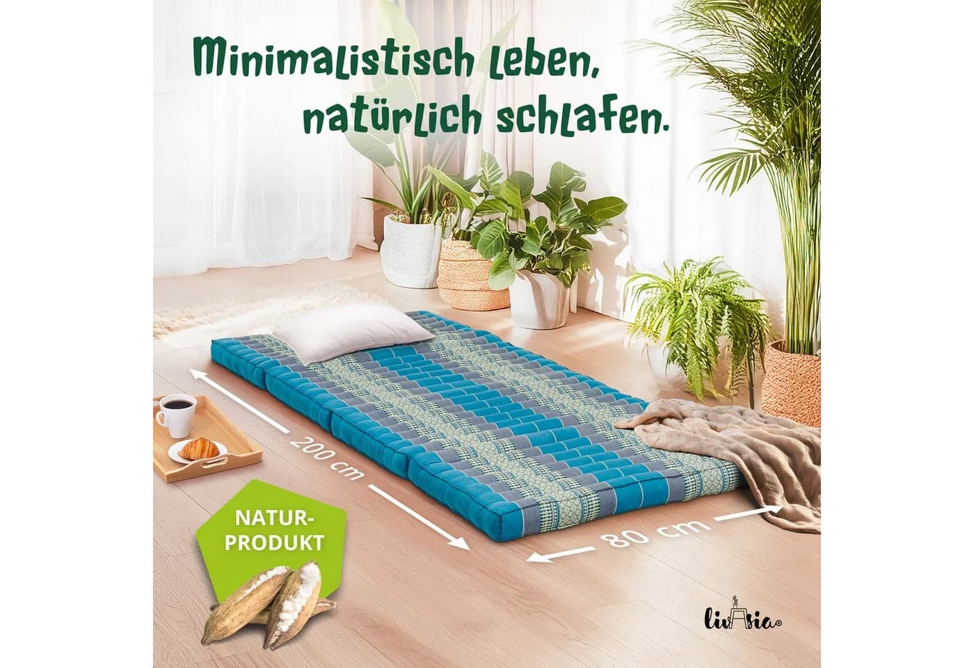livasia Klappmatratze 80 cm Kapok Vegan Orientalisch