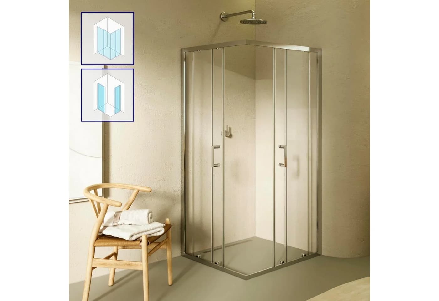 i-flair Eckdusche Schiebetür DIANA 70x70 cm ESG Glas silber