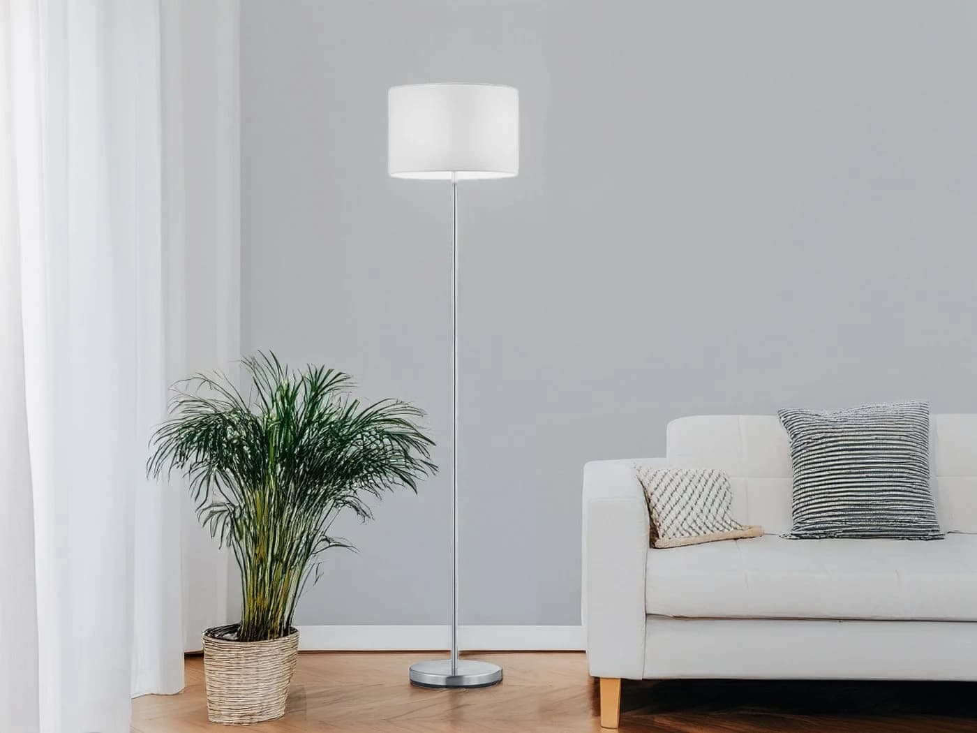 TRIO Leuchten LED Stehlampe Weiß Silber Dimmbar Stoffschirm - Bild 5