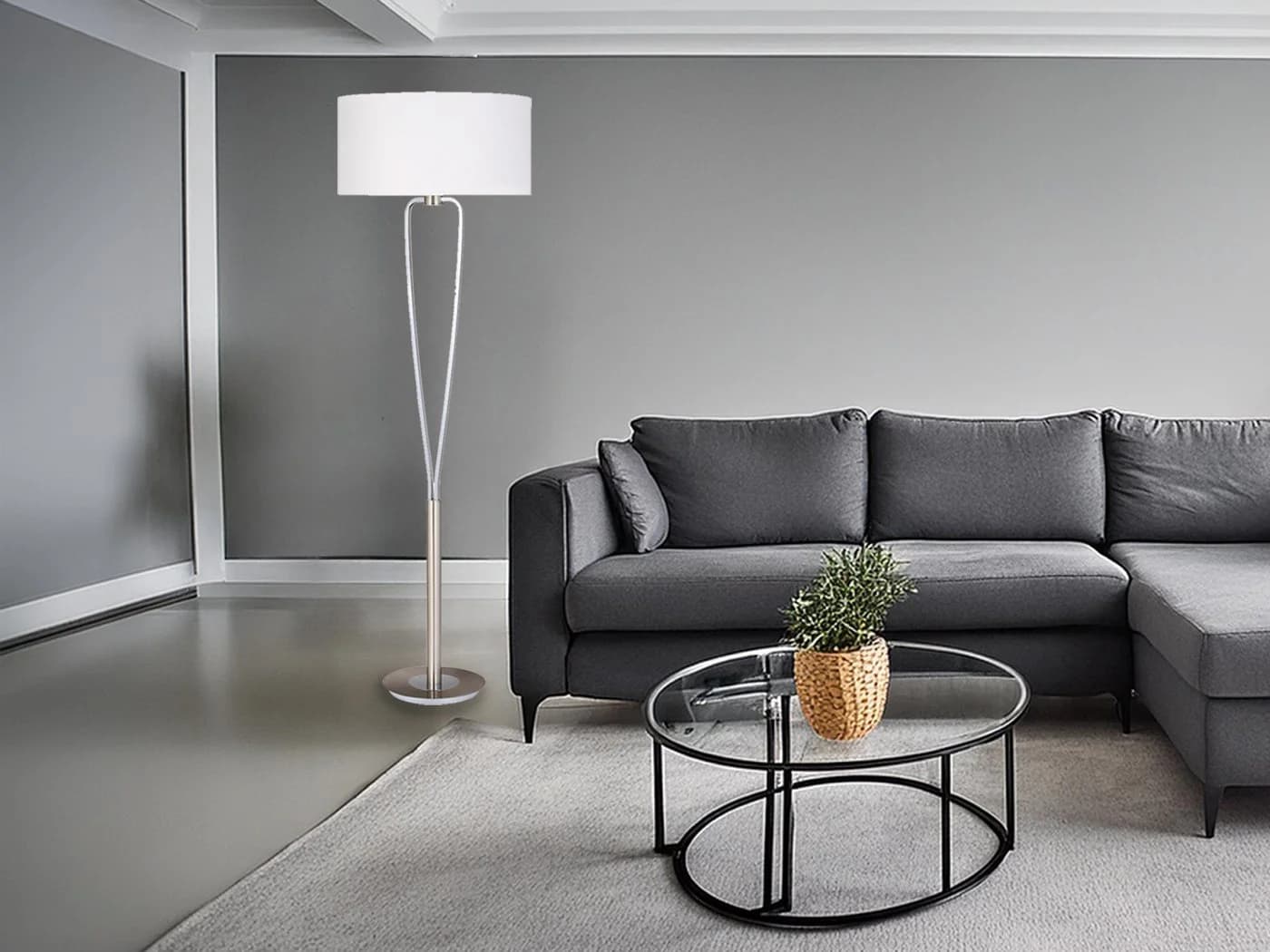 TRIO Leuchten LED Stehlampe Silber Weiß Stoffschirm E27 - Bild 5