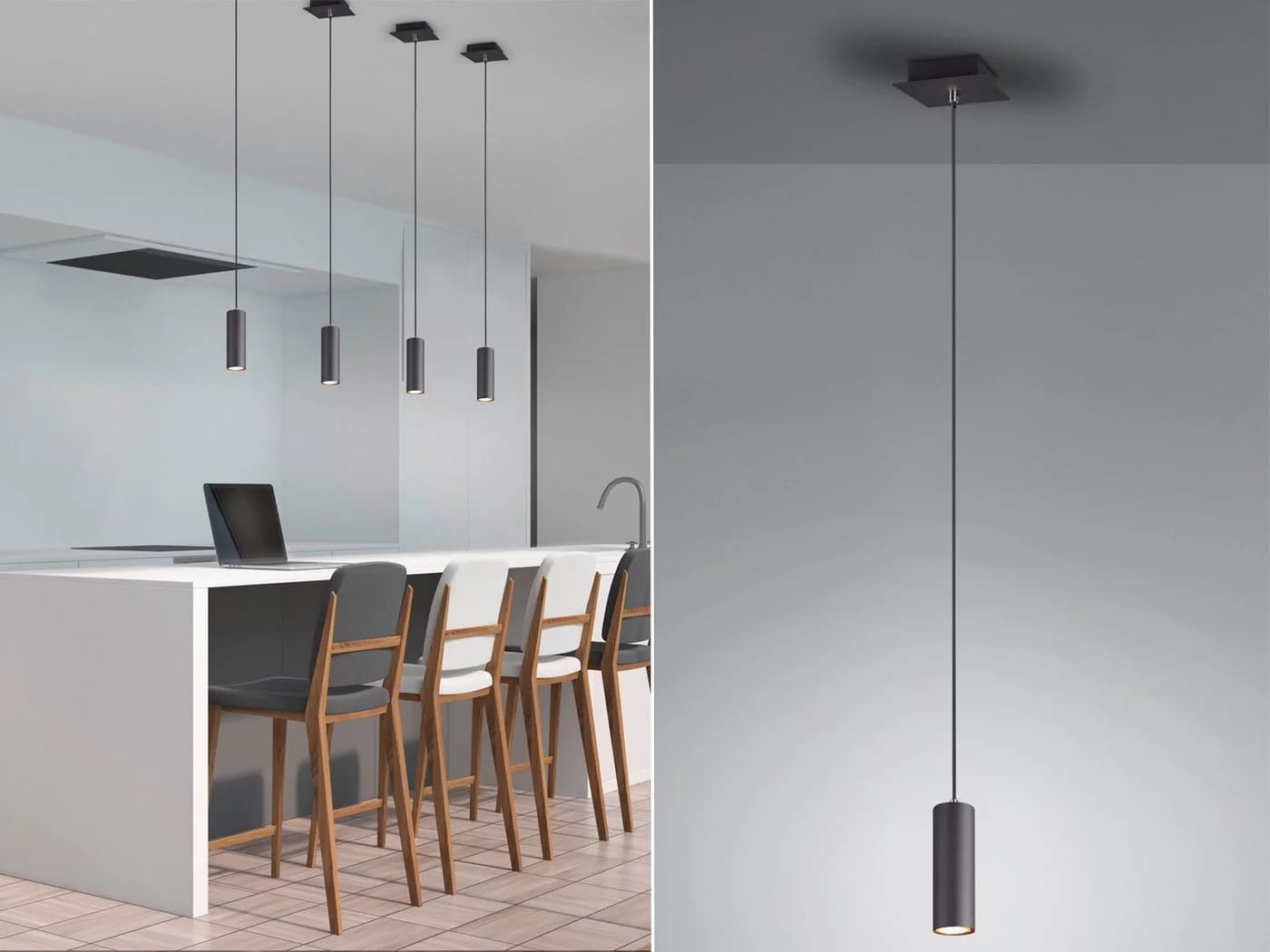 TRIO Leuchten LED Pendelleuchte Schwarz Ø12cm