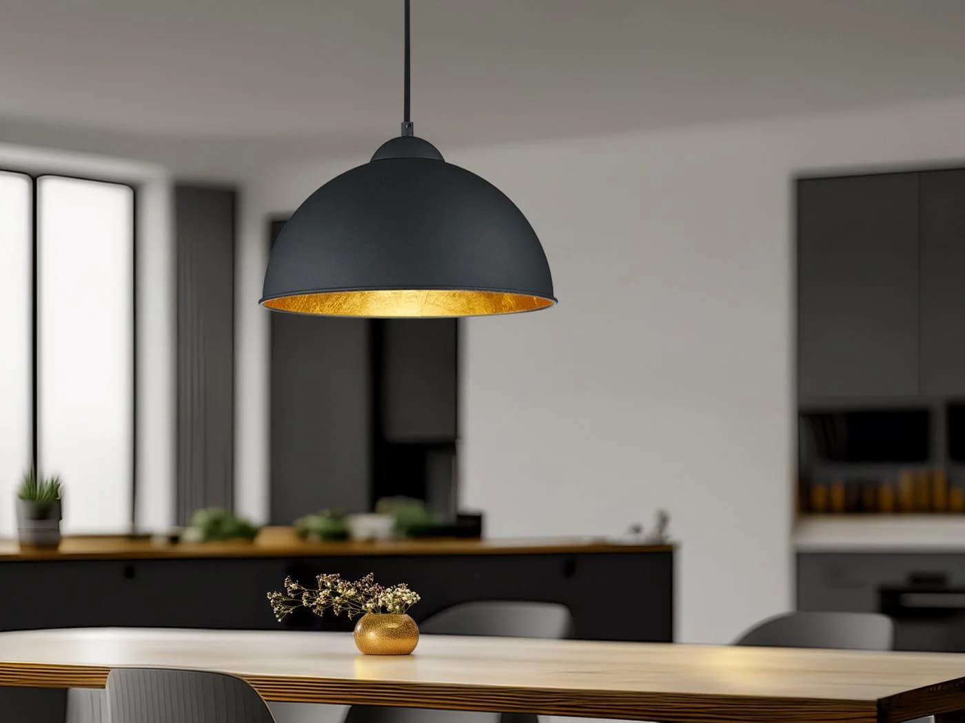 Reality Leuchten LED Pendelleuchte Schwarz Gold Industrie Design