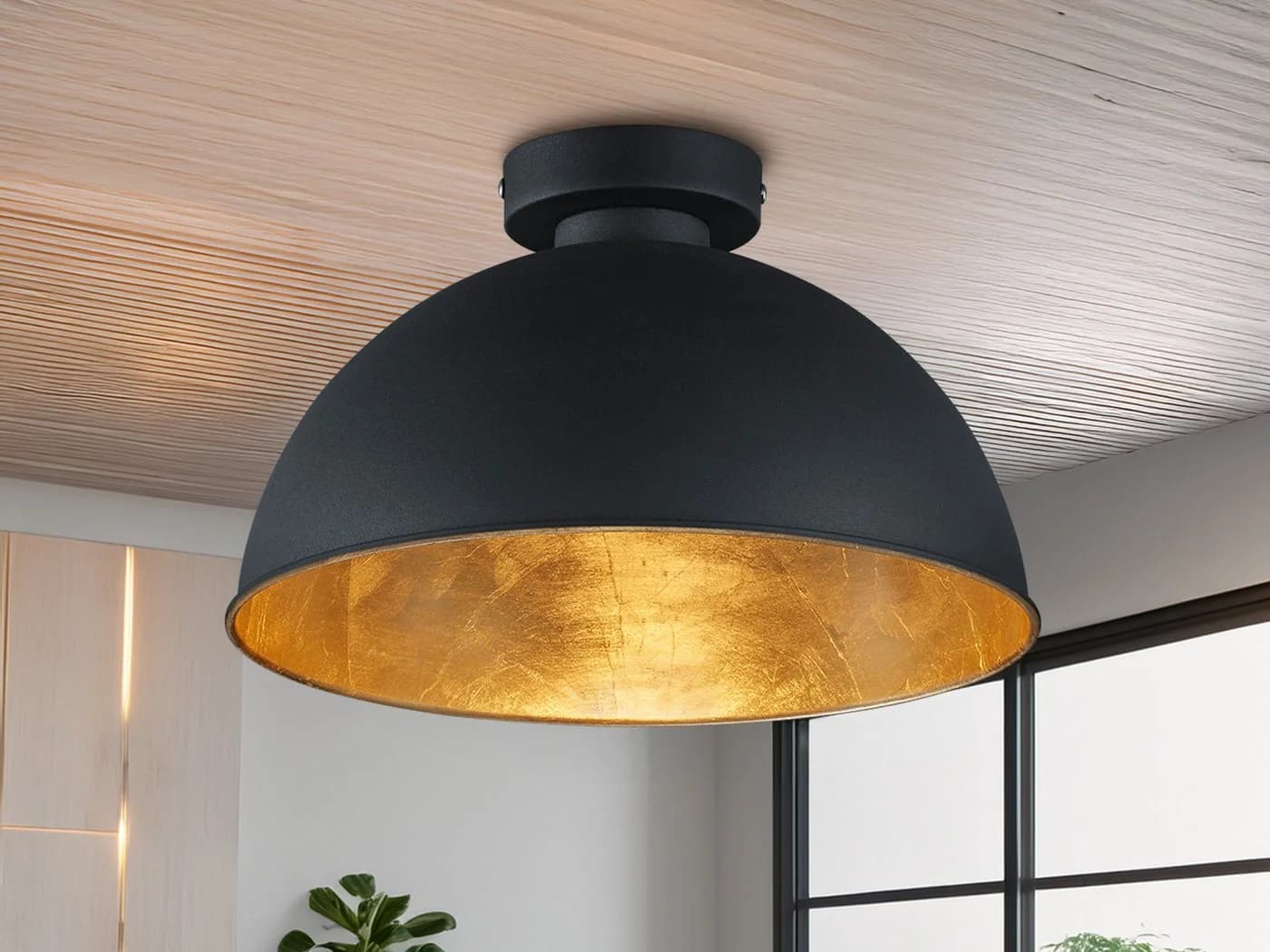 Reality Leuchten LED Deckenleuchte Industrial Schwarz Gold Ø 31cm