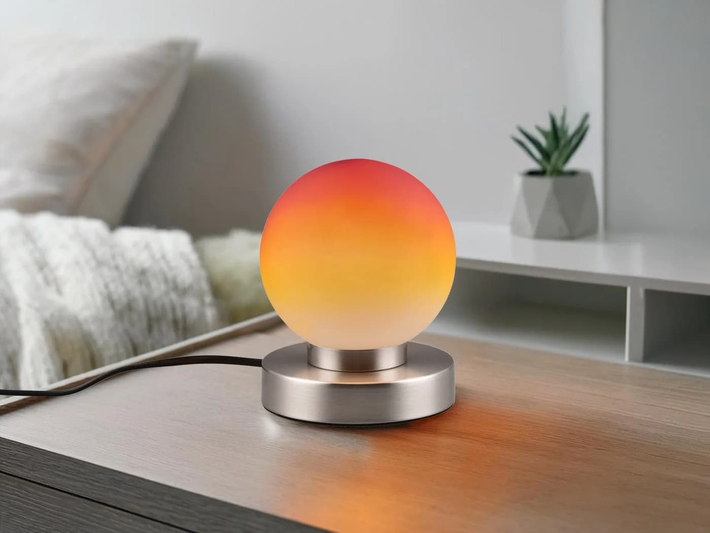 Reality Leuchten LED Nachttischlampe Touch Dimmbar Glas Kugel Orange