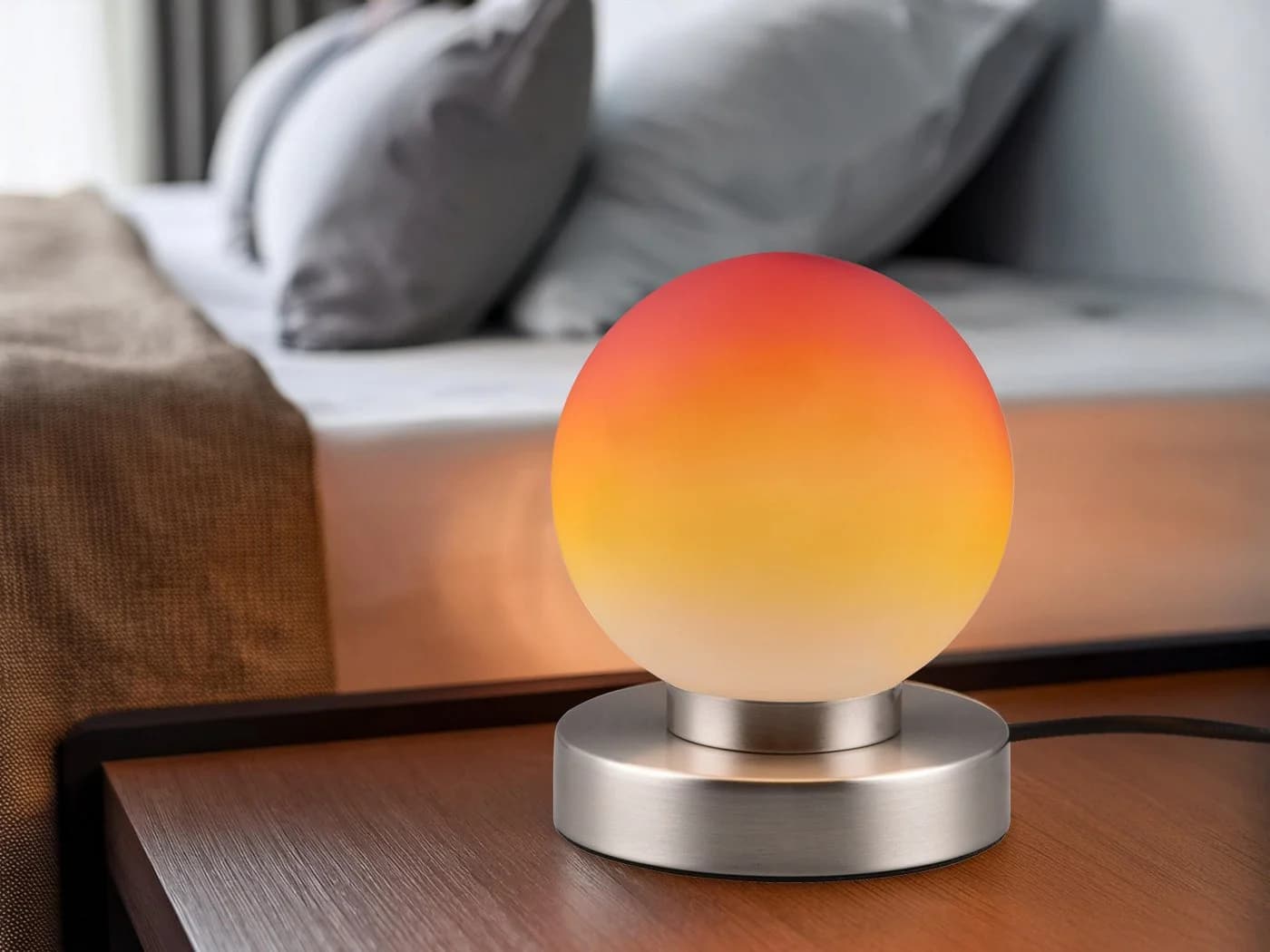 Reality Leuchten LED Nachttischlampe Touch Dimmbar Glas Kugel Orange - Bild 5