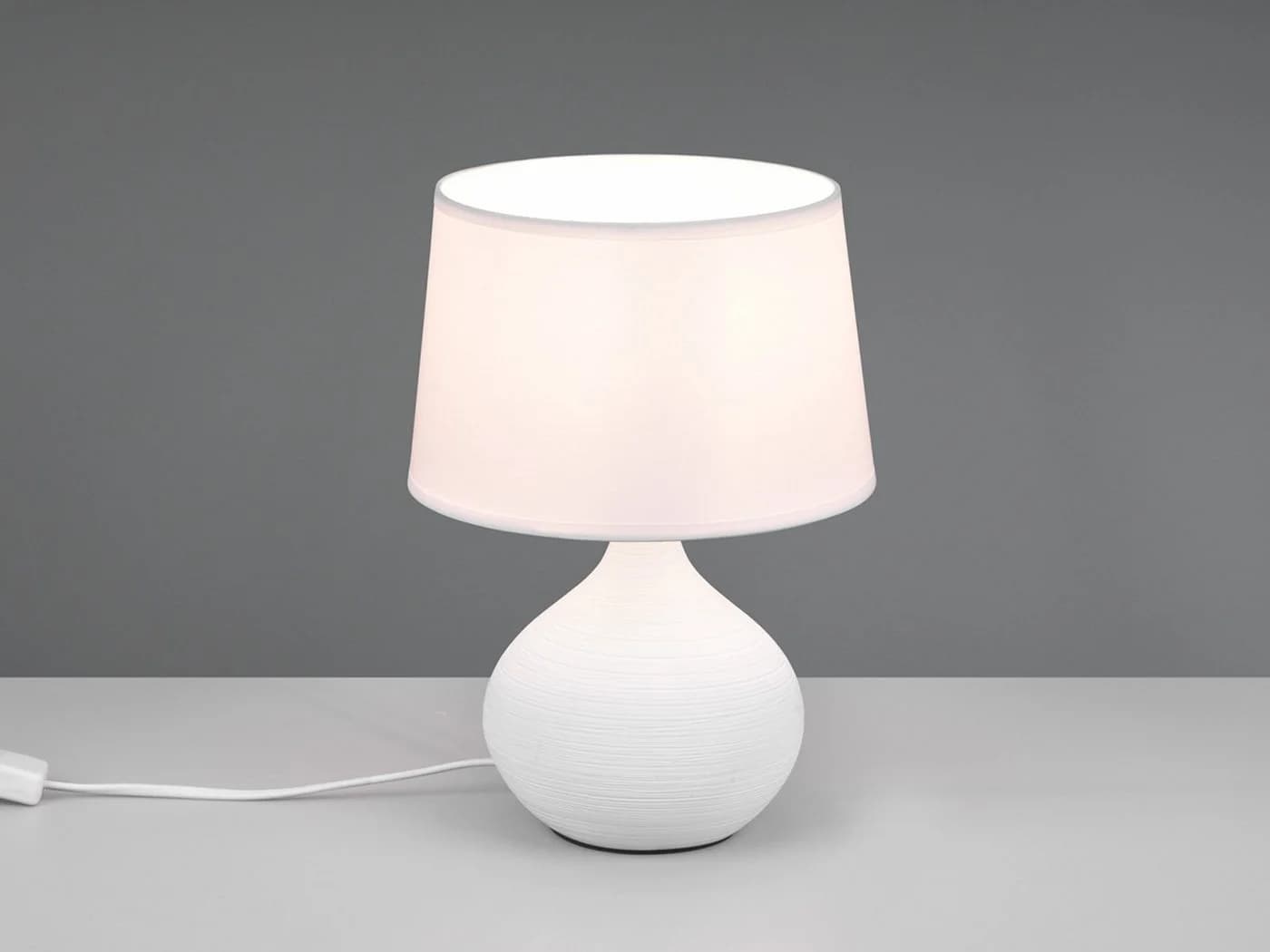 Reality Leuchten LED Nachttischlampe Weiß Keramik Stoffschirm Dimmbar - Bild 3