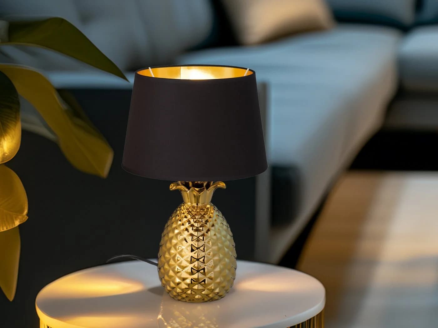Reality Leuchten LED Tischleuchte Schwarz Gold Ananas-Design