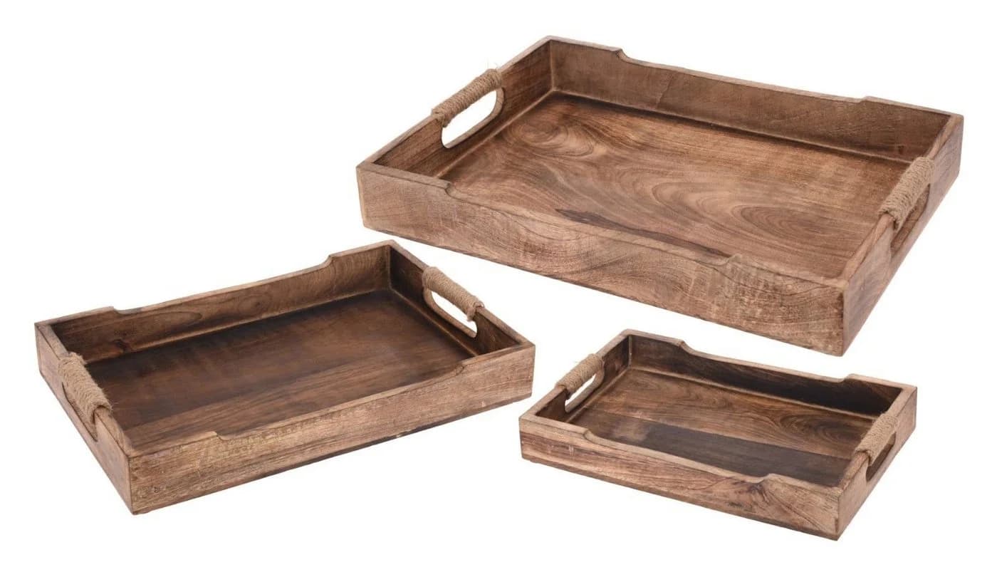 Meinposten Dekotablett Mangoholz Braun mit Juteband-Griffen - Bild 2