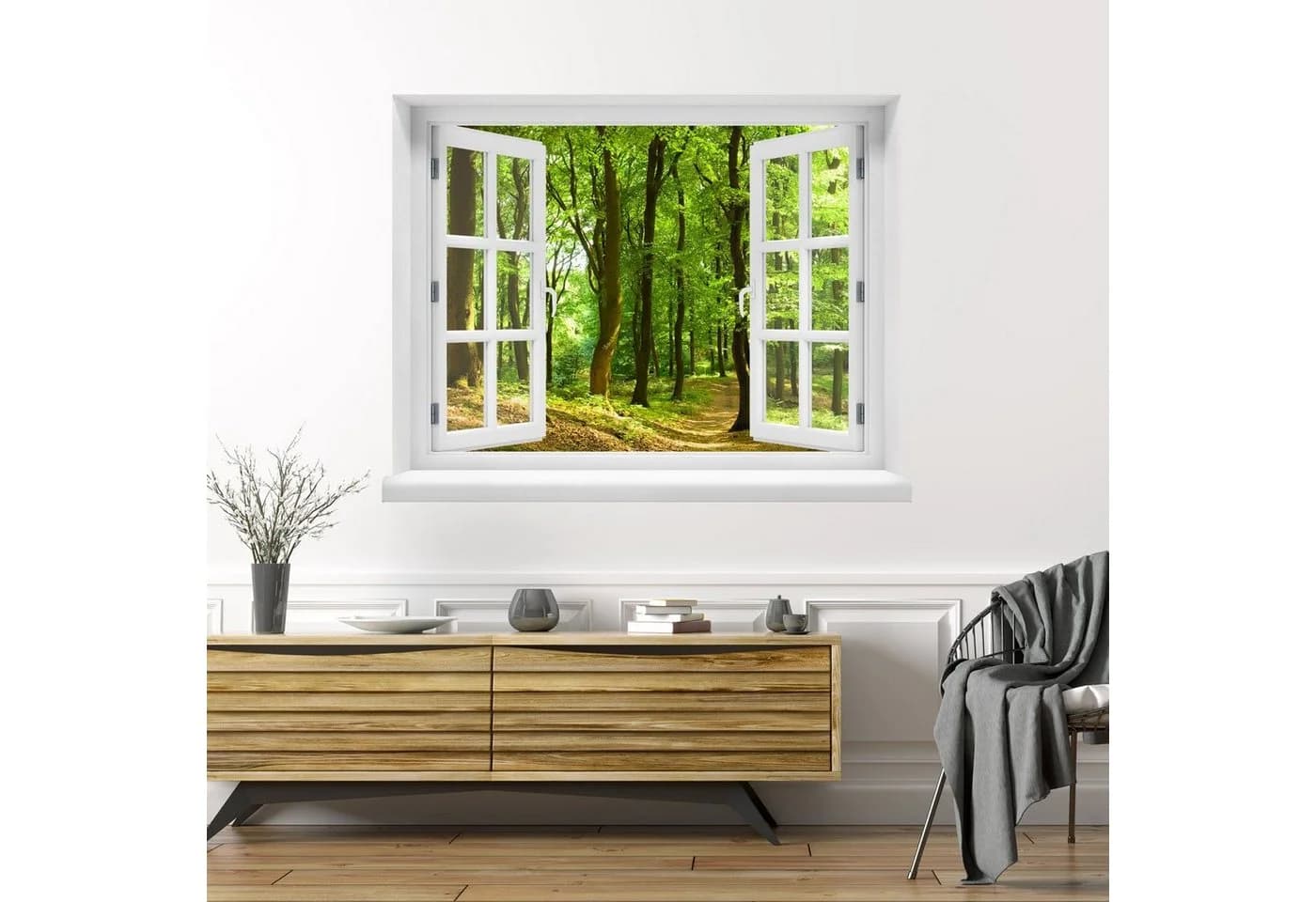WallSpirit Wandsticker "Fensterblick mit Aussicht" Selbstklebend PVC-frei