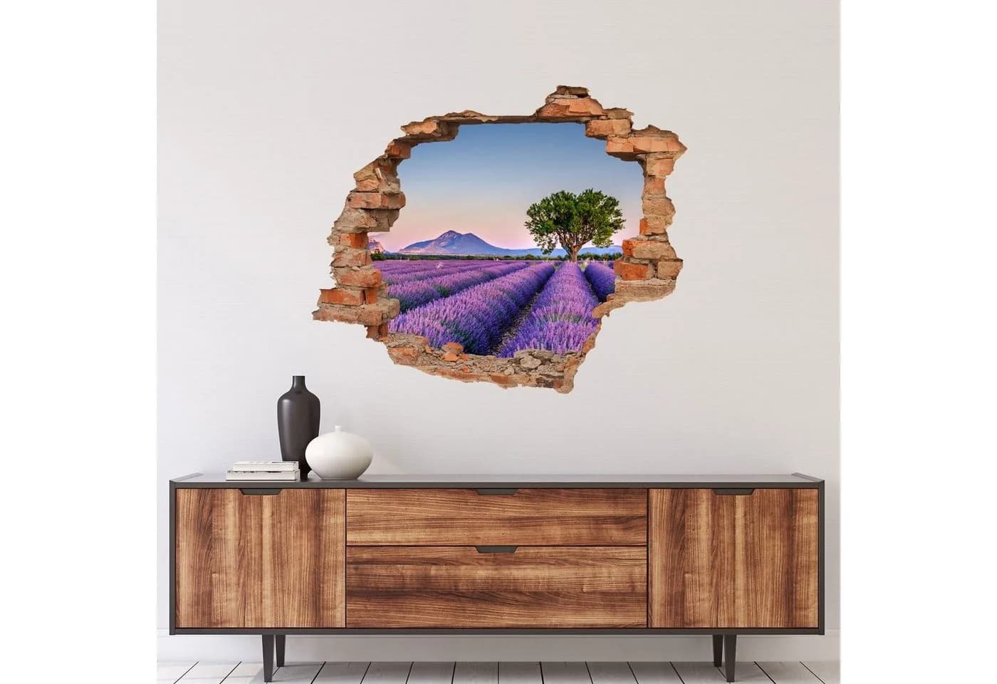 WallSpirit Wandtattoo Wanddurchbruch Lavendelfeld Selbstklebend