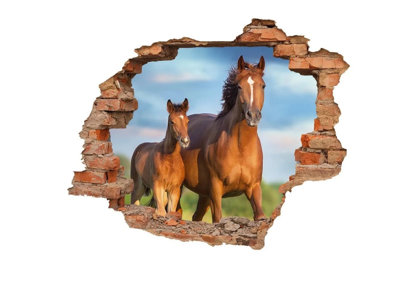 WallSpirit Wandtattoo Wanddurchbruch Pferd mit Fohlen Selbstklebend Rückstandslos Abziehbar - Bild 2