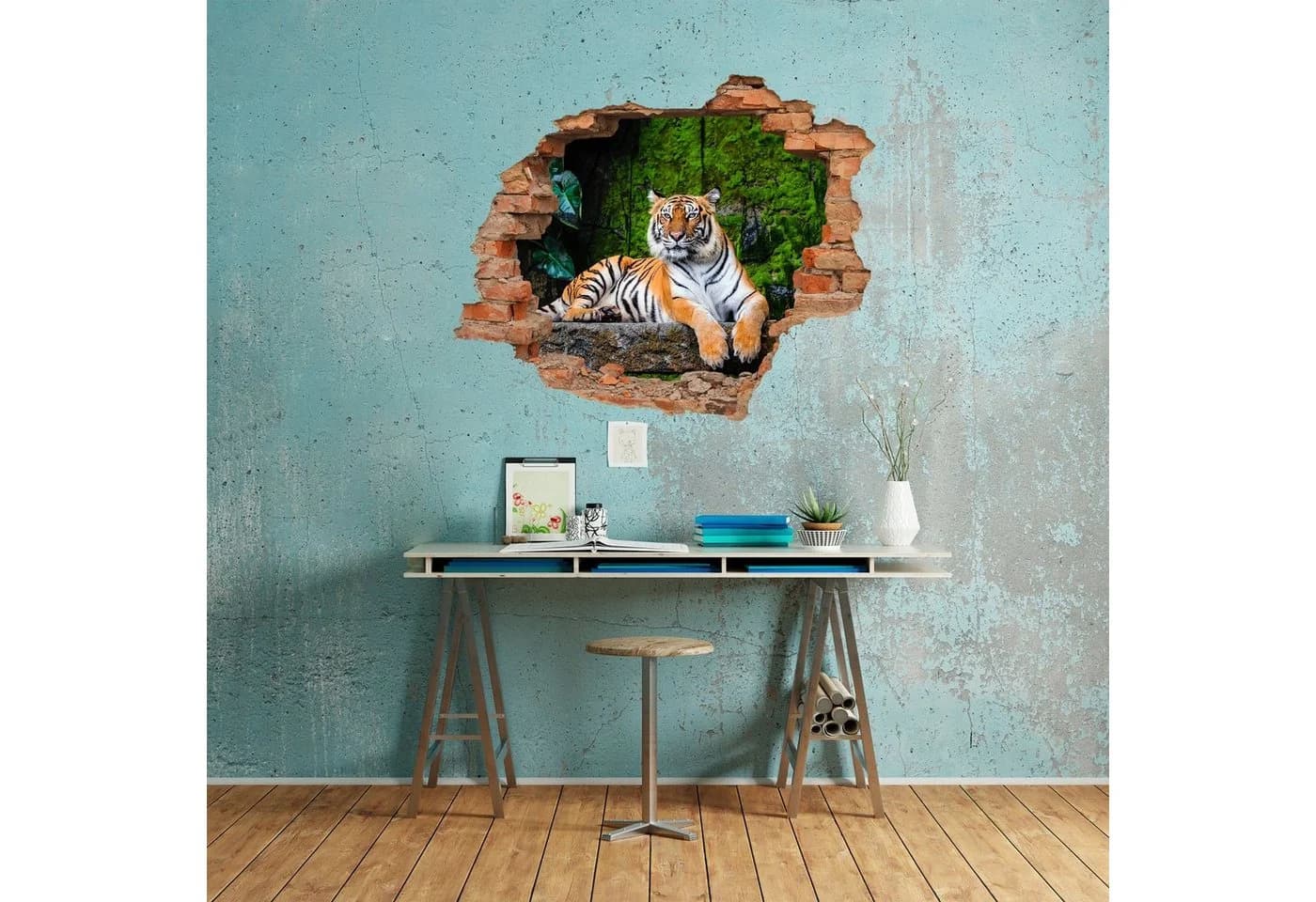WallSpirit Wandtattoo Wanddurchbruch Tiger Selbstklebend Rückstandslos Abziehbar - Bild 5
