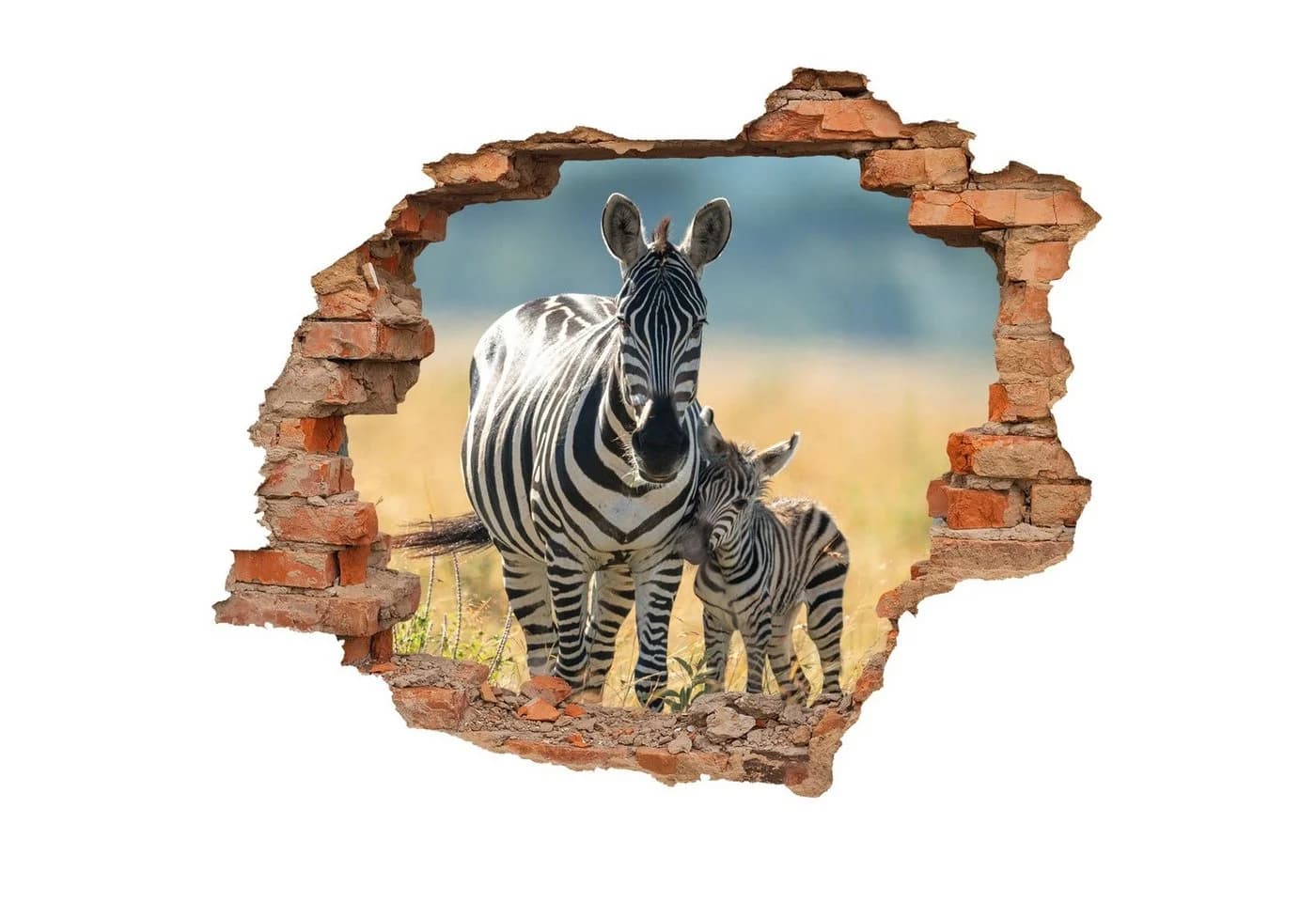 WallSpirit Wandtattoo Wanddurchbruch Zebra mit Fohlen Selbstklebend - Bild 2