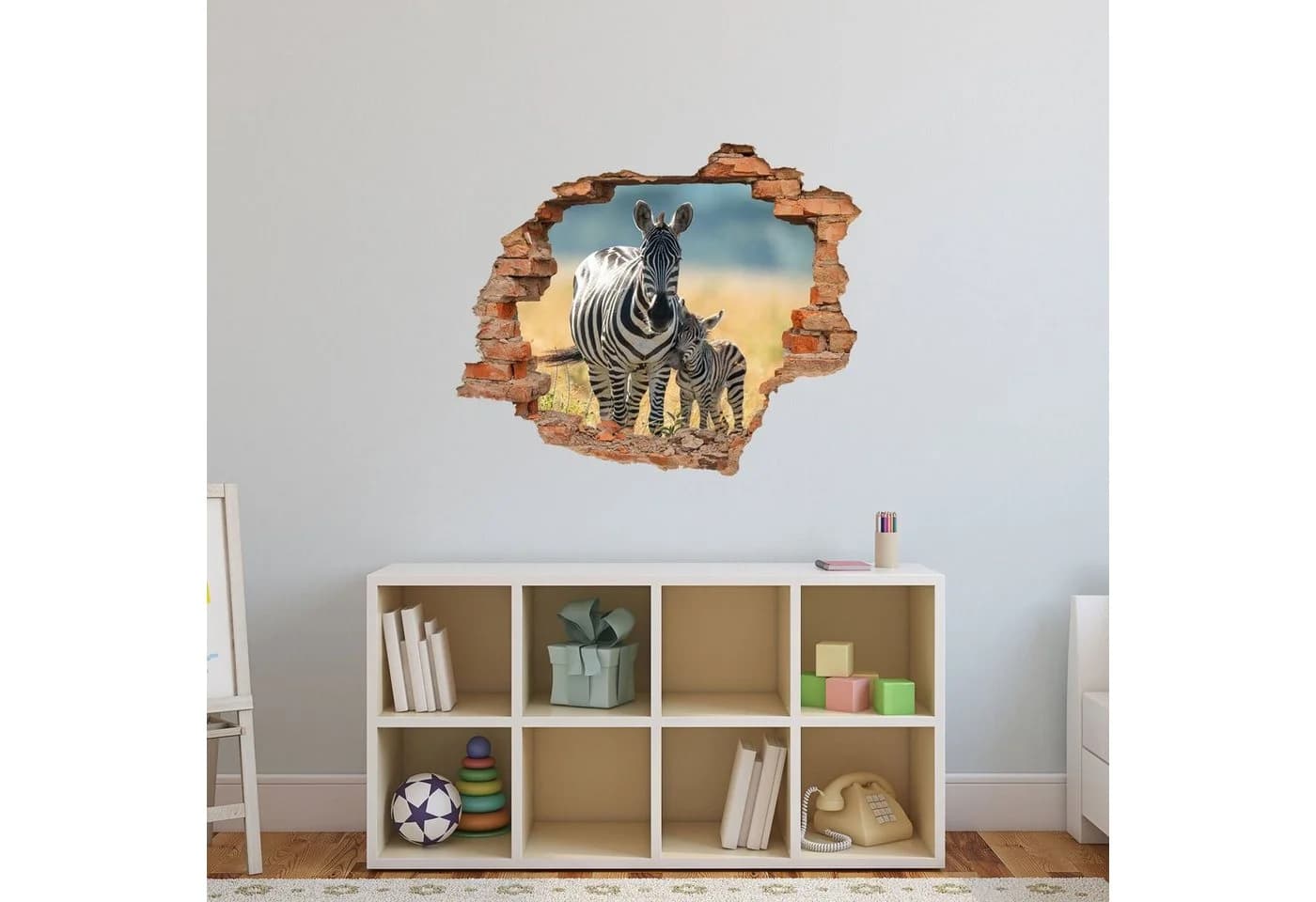 WallSpirit Wandtattoo Wanddurchbruch Zebra mit Fohlen Selbstklebend - Bild 4