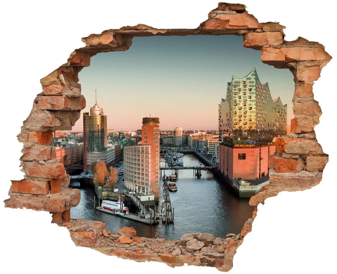 WallSpirit Wandtattoo Wanddurchbruch Hamburg Hafen Selbstklebend - Bild 2