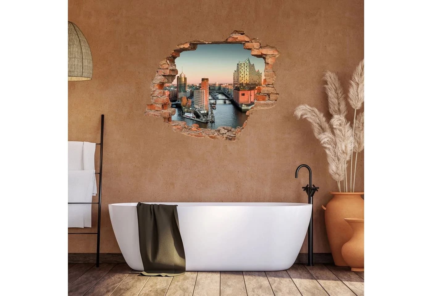 WallSpirit Wandtattoo Wanddurchbruch Hamburg Hafen Selbstklebend - Bild 5