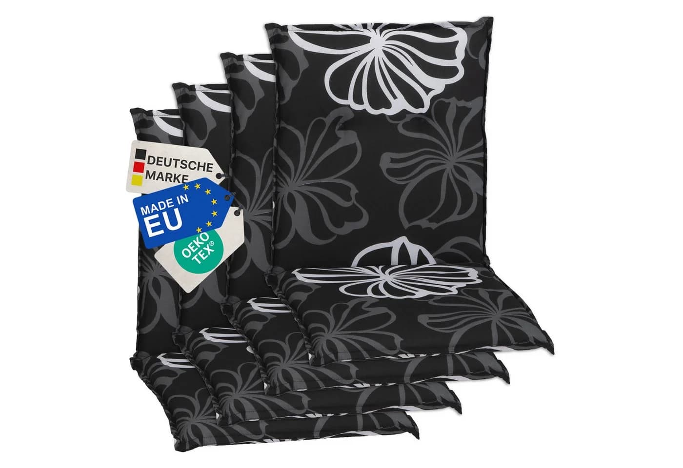 NYVI Gartenstuhl-Auflage Barcelona 4er Set Schwarz Black Flower - Bild 3