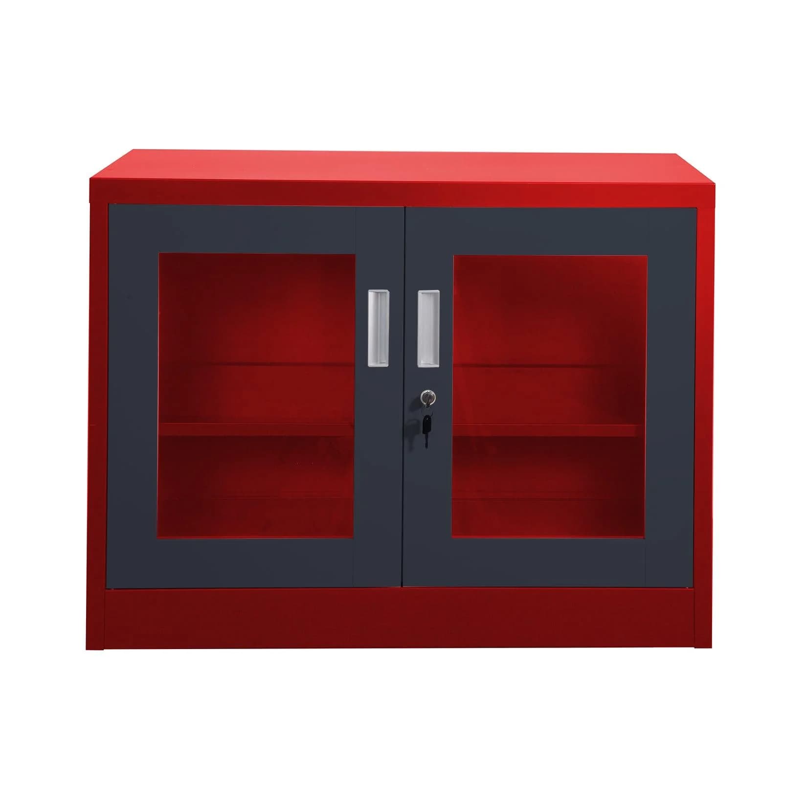 Jet-Line Aktenschrank UFA rot dunkelgrau mit Glasfront