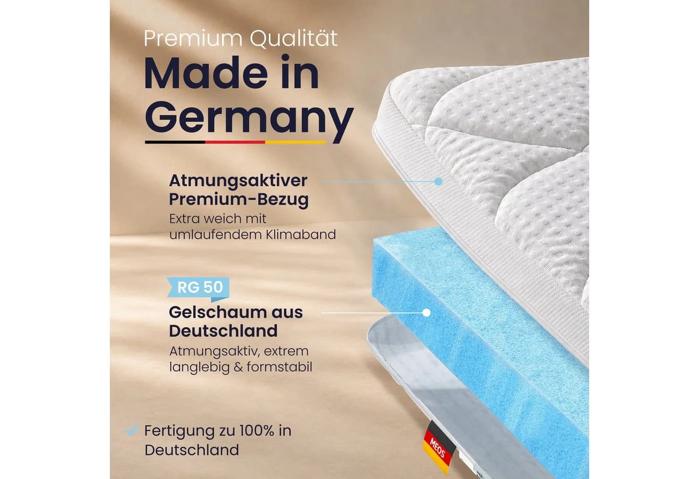 Meos Gel-Schaum Topper 8 cm Weiß Atmungsaktiv - Bild 3
