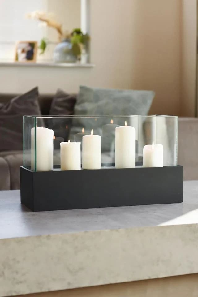 VIVANNO Windlicht Fiberglas CANDELITO Rechteckig Schwarz Matt - Bild 3