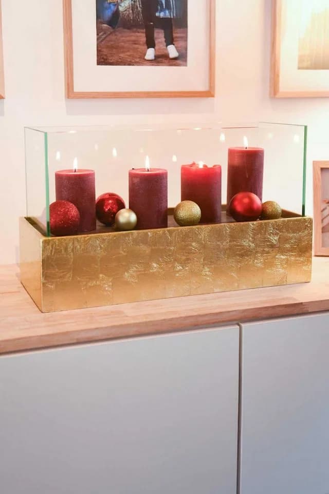 VIVANNO Deko-Windlicht Rechteckig Blattgold Hochglanz Fiberglas