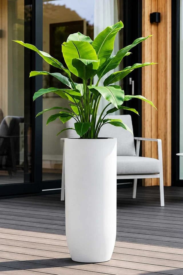 VIVANNO Bodenvase SOLERIO Rund Weiß Matt Fiberglas