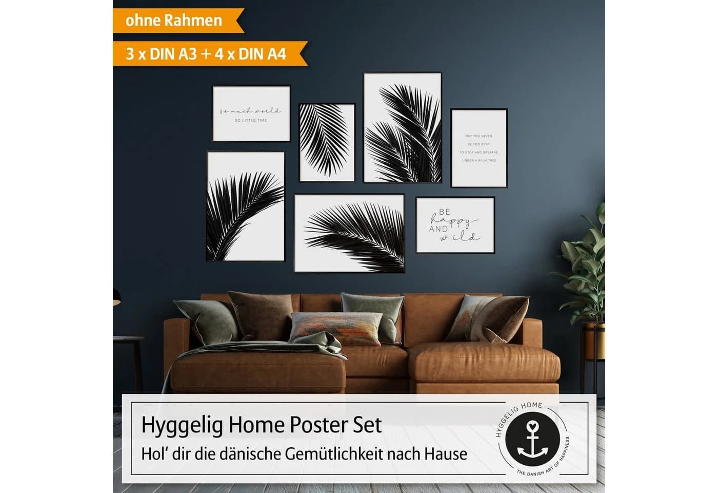 Hyggelig Home Poster Set 7-tlg. Palmenblatt Schwarz-Weiß - Bild 5