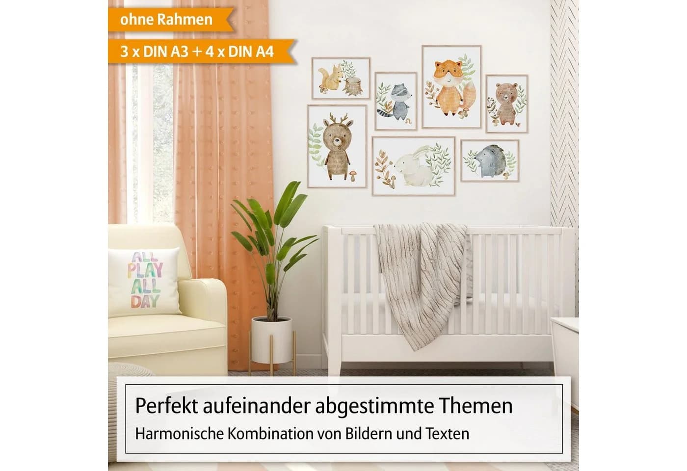 Hyggelig Home Poster Waldtiere, Premium Poster Set 7-tlg. Collage Zeichnung Qualitätsdruck Dickes Papier