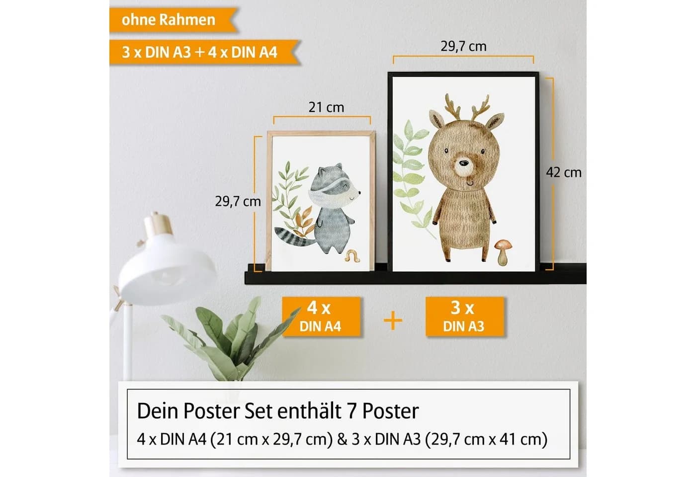 Hyggelig Home Poster Waldtiere, Premium Poster Set 7-tlg. Collage Zeichnung Qualitätsdruck Dickes Papier - Bild 5