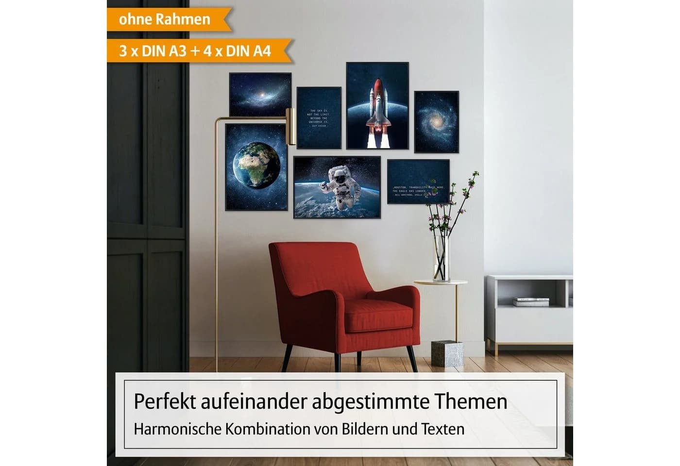 Hyggelig Home Poster Weltraum, Premium Poster Set 7 Wandbilder Astronaut Weltall