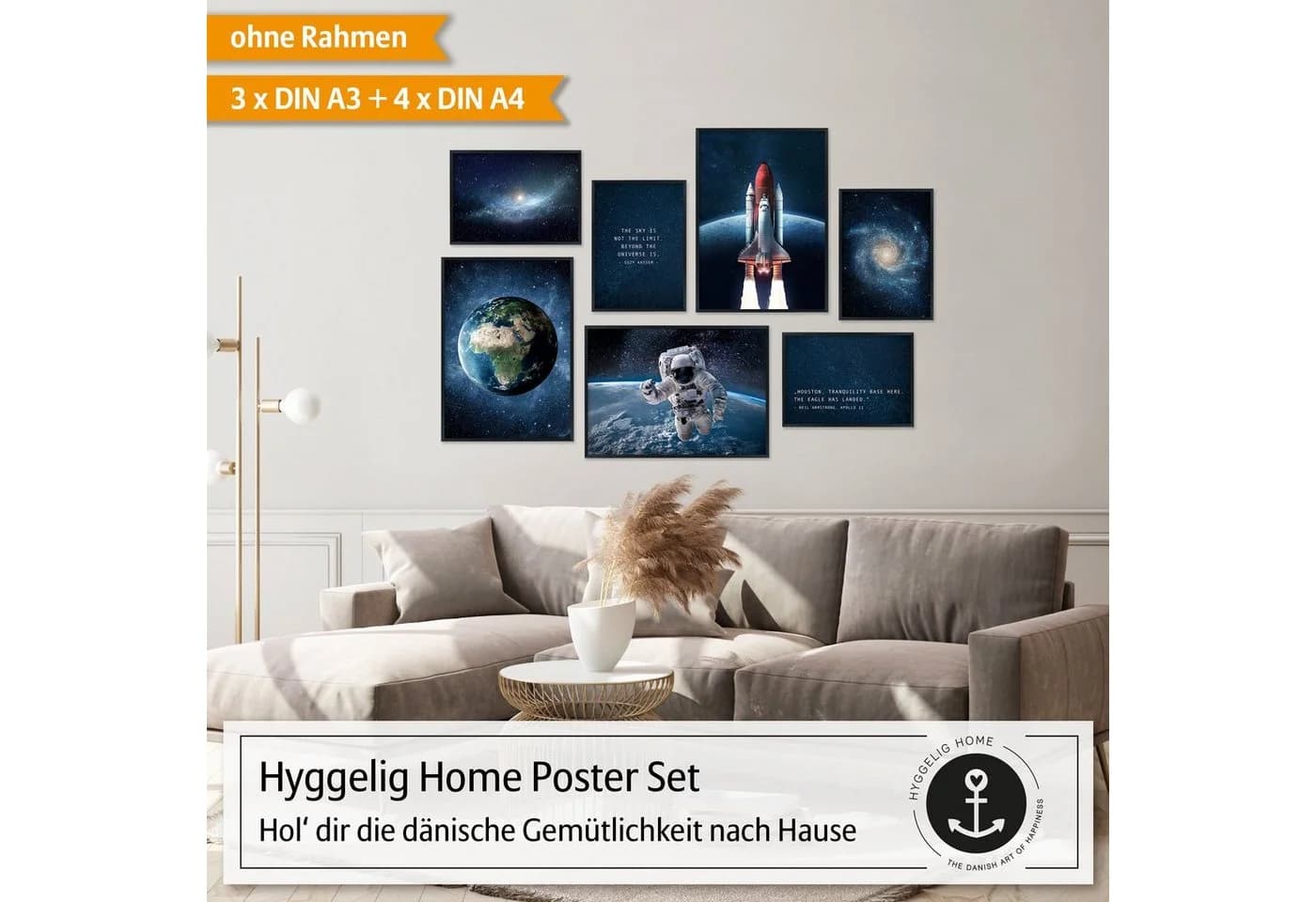 Hyggelig Home Poster Weltraum, Premium Poster Set 7 Wandbilder Astronaut Weltall - Bild 5