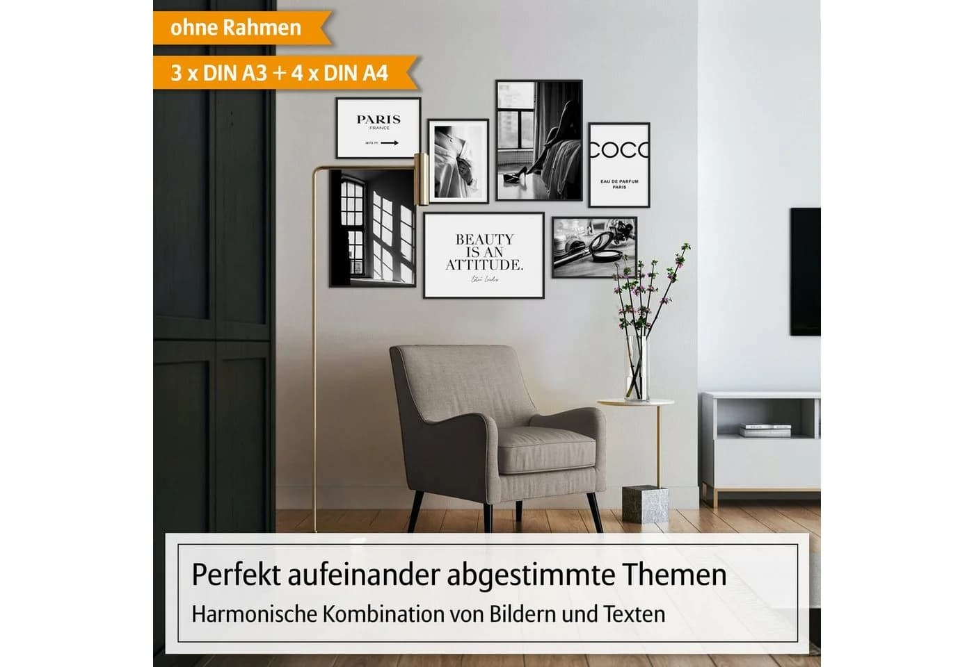 Hyggelig Home Poster Beauty Set 7-tlg. Schwarz-Weiß Abstrakt