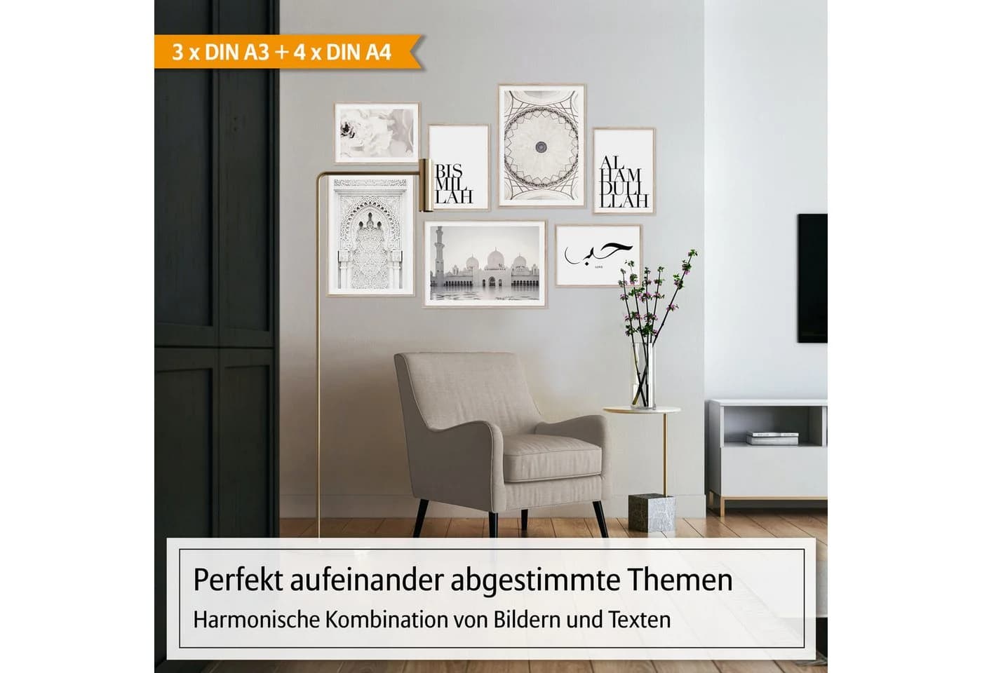 Hyggelig Home Poster Set 7-tlg. Arabisch Bismillah Alhamdulillah Collage