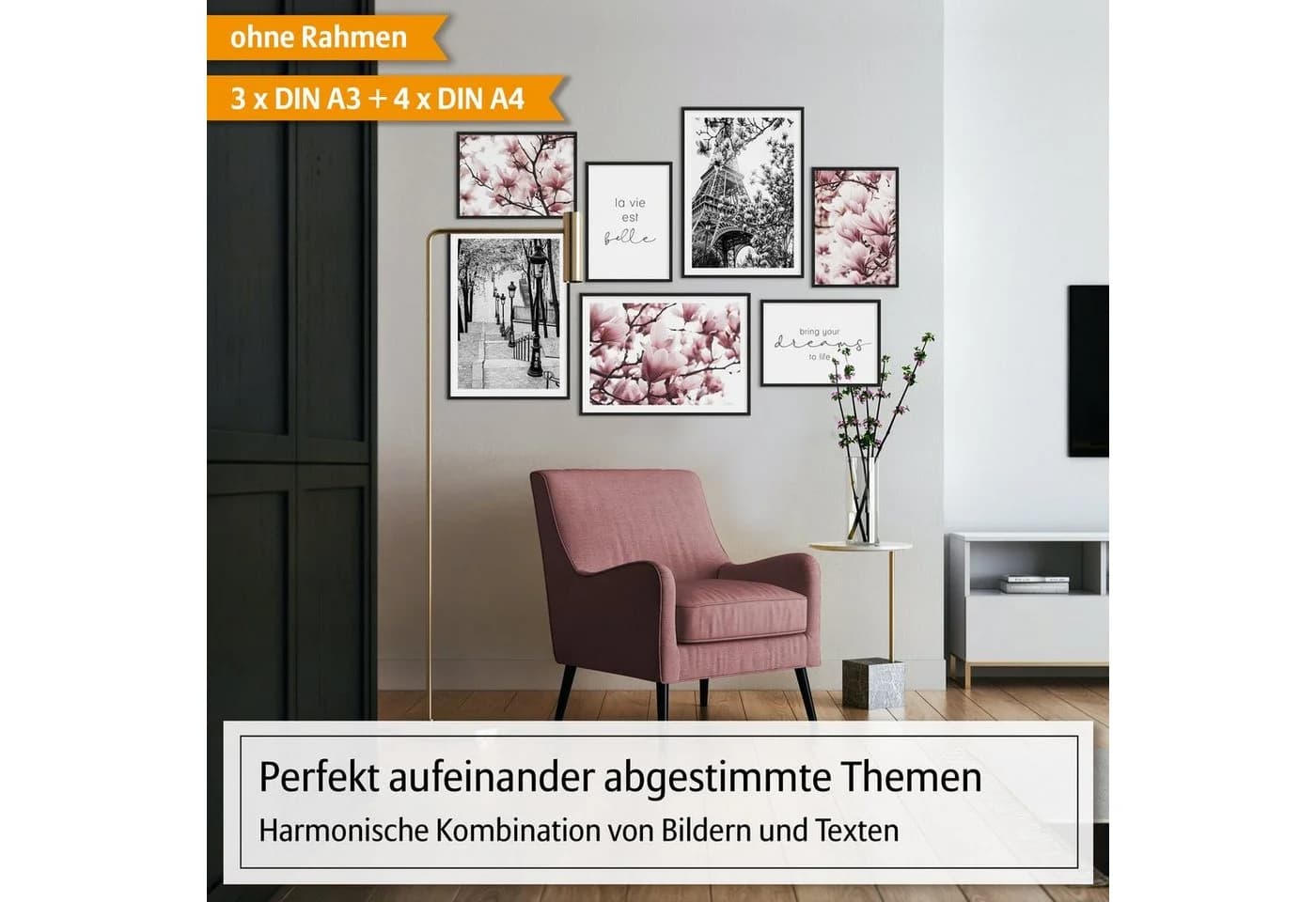 Hyggelig Home Poster Set Paris 7-tlg. Schwarz-Weiß Collage