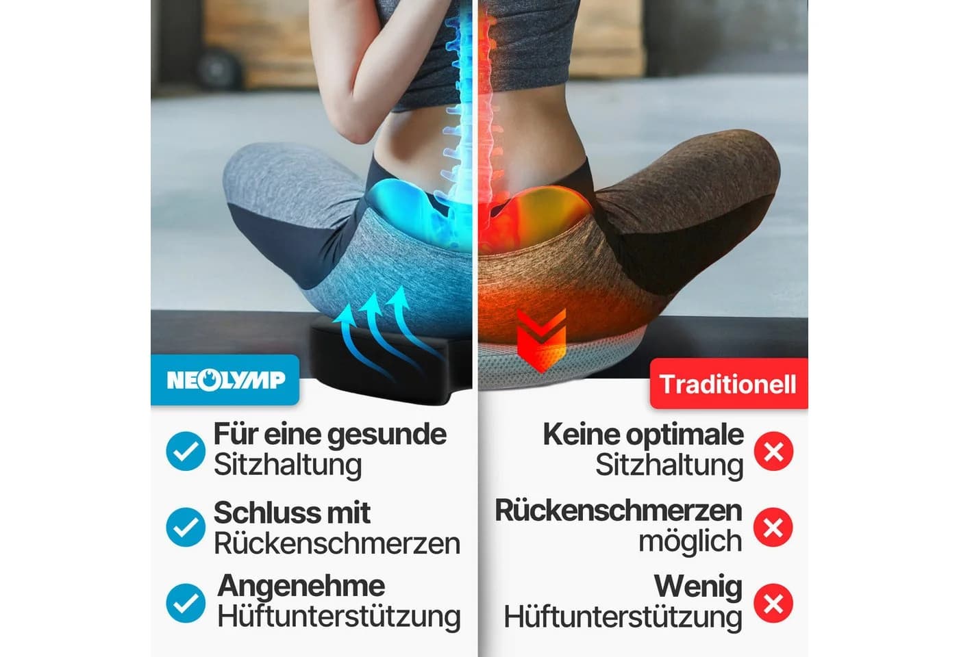 NEOLYMP Orthopädisches Sitzkissen Memory Foam mit Steißbein-Aussparung Schwarz - Bild 5