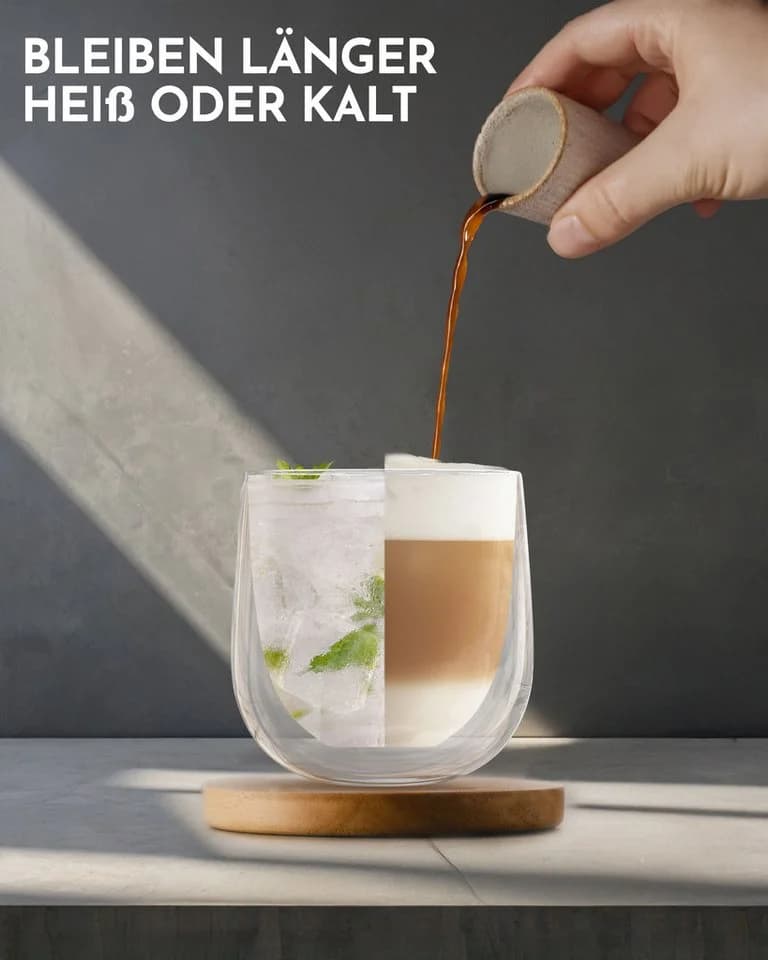 NEOLYMP Thermotasse 4er Set Cappuccino Tassen doppelwandig transparent - Bild 5