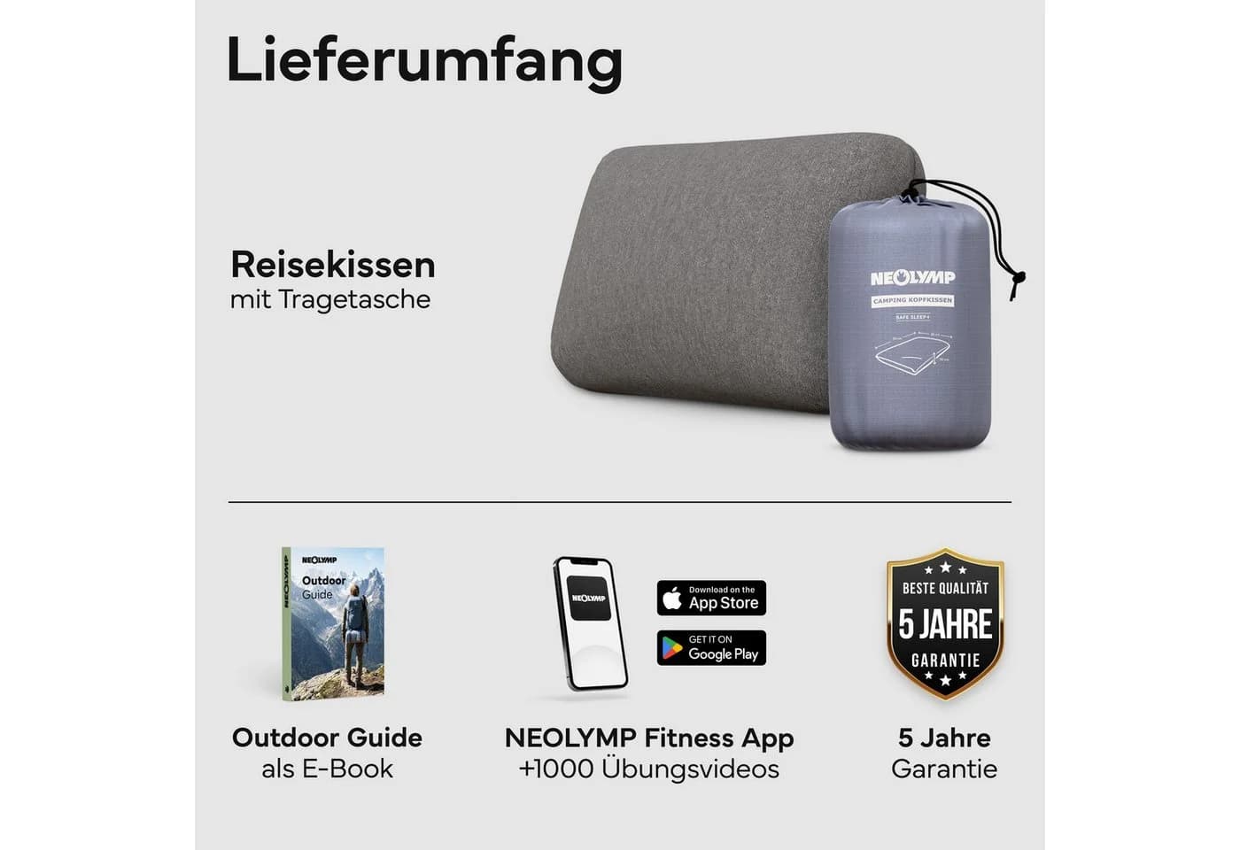 NEOLYMP Reisekissen Memory Foam 50x30x10 cm Grau Orthopädisch