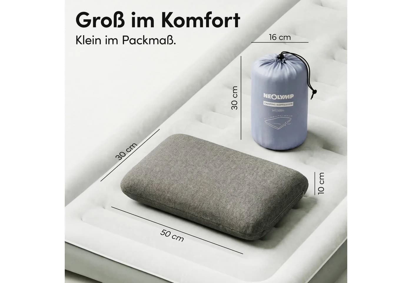 NEOLYMP Reisekissen Memory Foam 50x30x10 cm Grau Orthopädisch - Bild 3