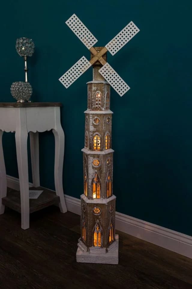 Spetebo LED Holz Windmühle 20 LED Winteroptik - Bild 4