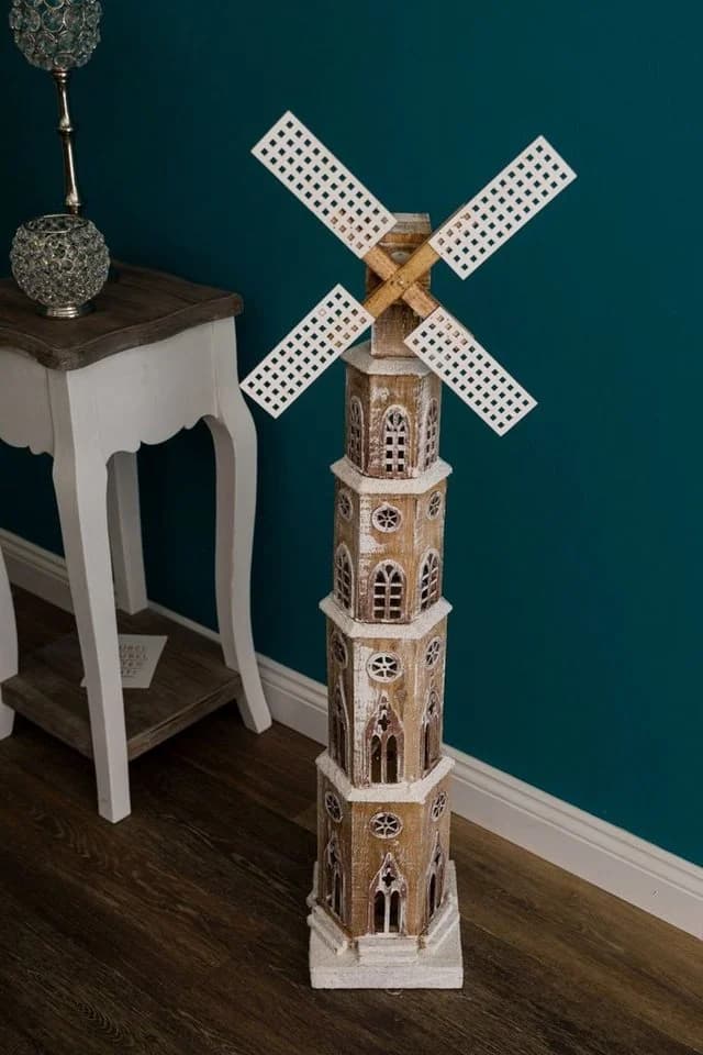 Spetebo LED Holz Windmühle 20 LED Winteroptik - Bild 5